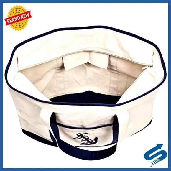 Oversized Canvas Tote Bag Heavy Duty Zipper Grocery Beach Travel Weekender - Picture 4 of 7